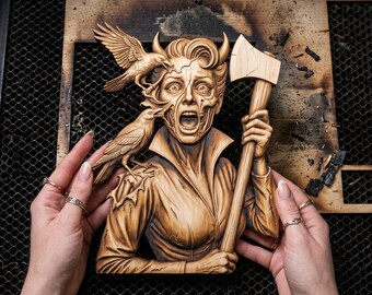 DarkGraven™ 3D Illusion Art Horrific Demonic Raven Axe PNG - 10.6x14.0 Inches GF5Bucks®