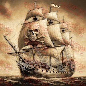 Nave pirata con illusione 3D in formato PNG – Jolly Roger Sailing Art – Design con incisione laser – 14x14 – GF5Bucks®