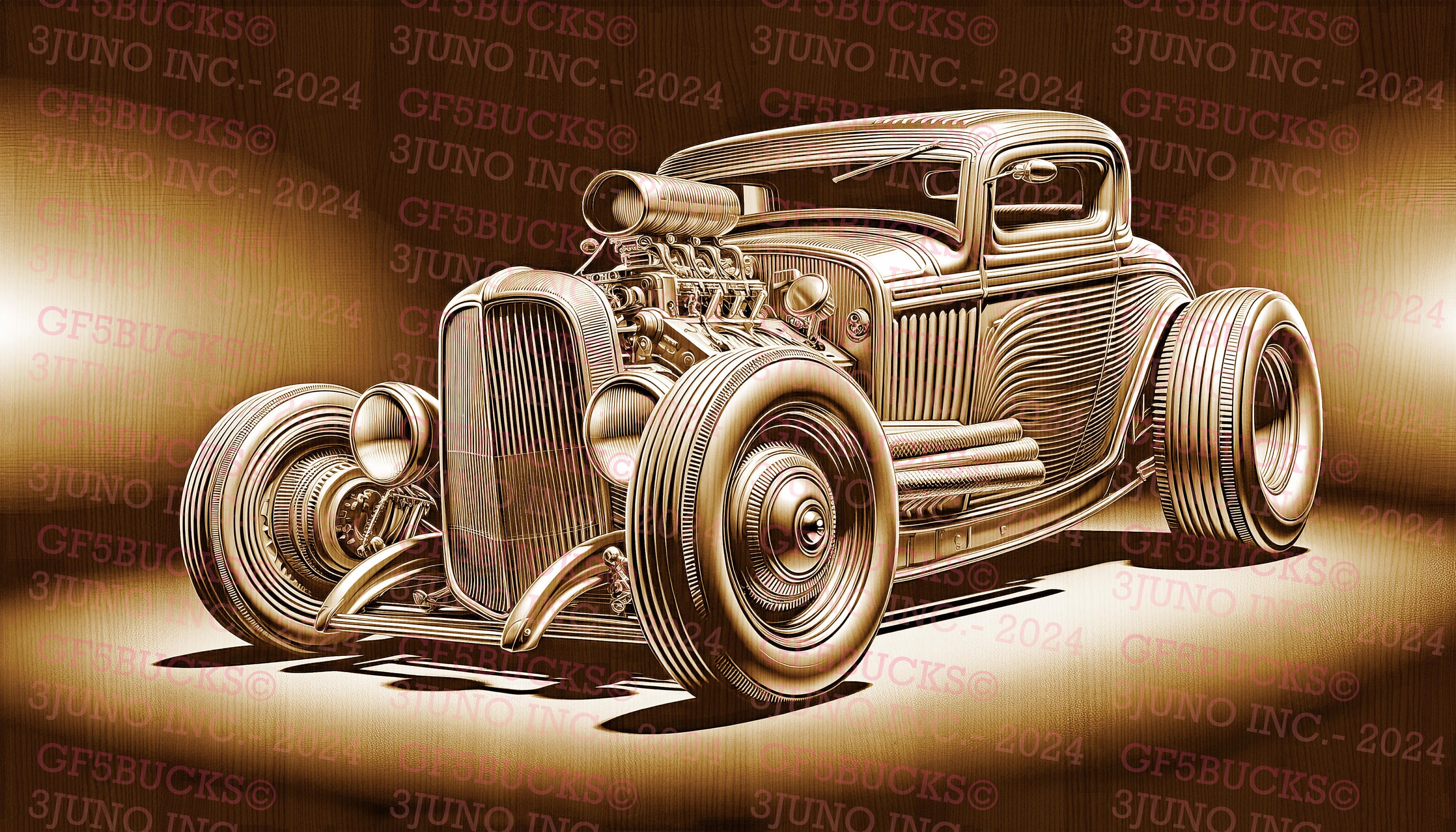 Hot Rod 3D Illusion Digital File - Laser Engraving Ready (instant