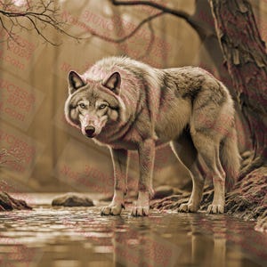 Arte de lobo de ilusão 3D | Decoração de lobo de floresta majestosa | Arquivo de arte de parede de animal selvagem | Tema de natureza selvagem | Design de lobo na natureza l PNG | 14x10,5