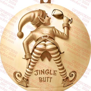 Jingle Butt® Weihnachtsanhänger | Lustige Elfe 3D Illusion Kunst | Urlaub Dekor | Laser Brennen PNG | Laserbereit | Digitales Design | 3x3