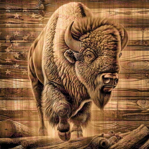 Buffalo 3D Illusion Digital File - Laser Engraving Ready (Instant Download, PNG)