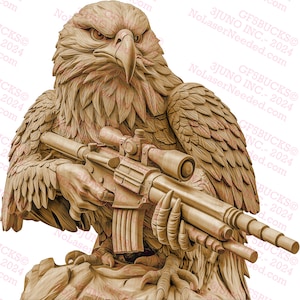 3D Illusion Adler mit Gewehr Digitale Datei - Militärische Adler Kunst, Vaterländischer Adler PNG Datei für Lasergravur, Einzigartige Wildtier PNG | 14x14