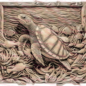 Laser Brennen PNG | 3D Illusion | Gravur | Laserbereit | Digitale Designdatei | Schildkröte | Meeresschildkröte | Leben im Meer