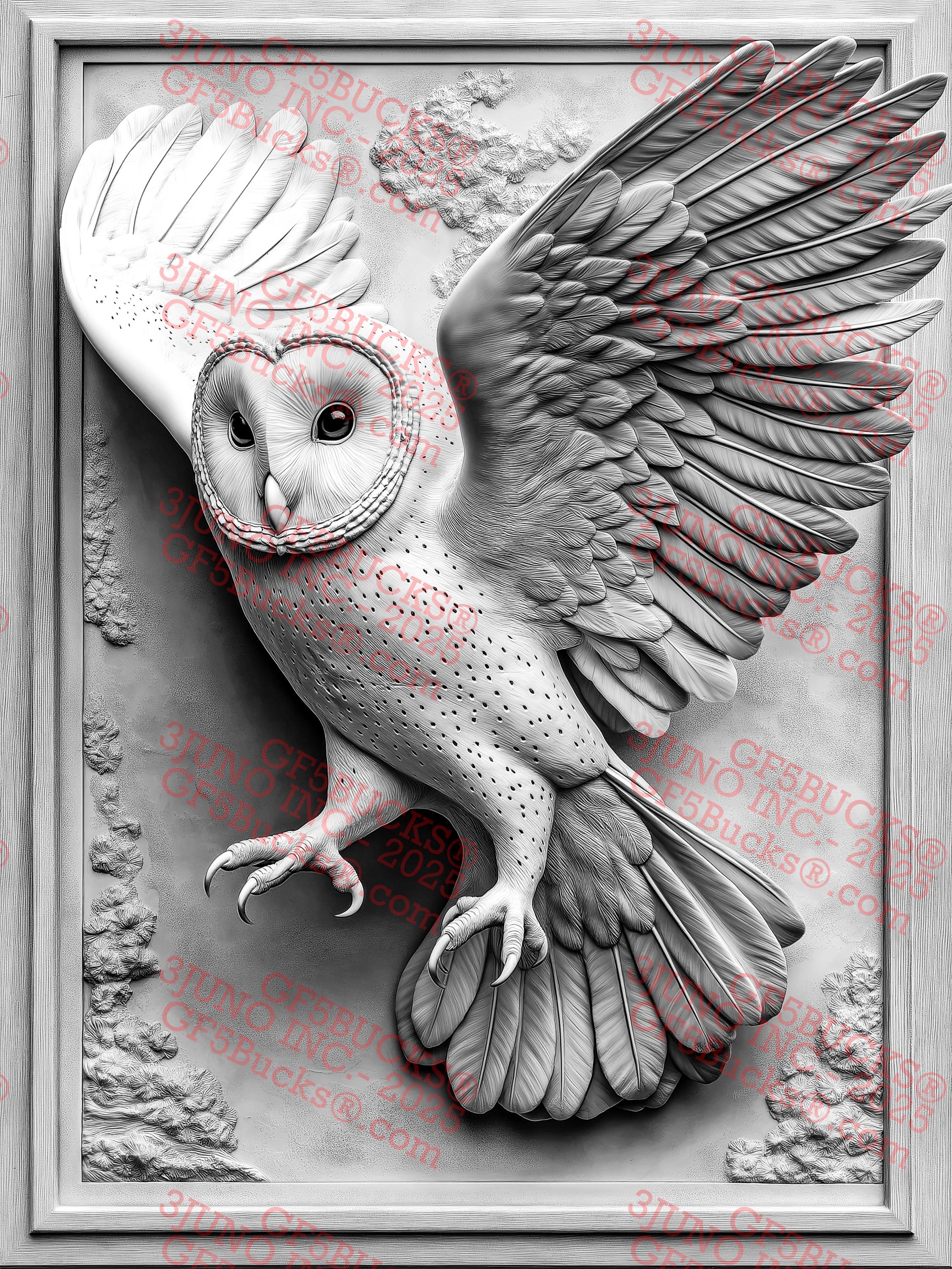 Barn Owl 3D Illusion Laser Engraving PNG Digital Design File (10.5