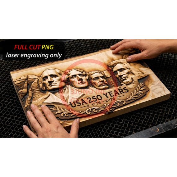 3D Illusion | USA 250 Years | Mount Rushmore Art for Laser Engraving | PNG Digital File | 14.00x7.68 Inch | GF5Bucks®