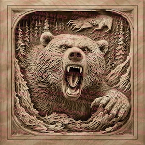 Laser Burn PNG | Iluzja 3D | Grawerowanie | Gotowe do lasera | Plik projektu cyfrowego | Ryk niedźwiedzia | Grizzly | Czarny niedźwiedź | Brązowy niedźwiedź | Kodiak