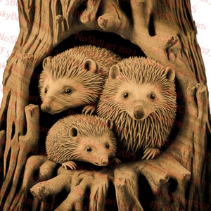 Laser Burn PNG | Ilusão 3D | Gravar | Pronto para Laser | Arquivo de Design Digital | Família Hedgehog
