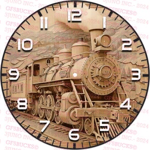 3D-illusie | Digitaal png-bestand laser | Voor gravure | Gereed voor laser | Direct downloaden | Klok | Trein | Stoomlocomotief