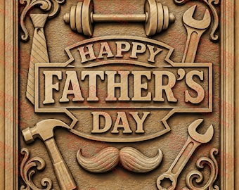 3D Illusion Father's Day PNG – Tools & Mustache Design – Laser Engraving Project – 14x14 – GF5Bucks®