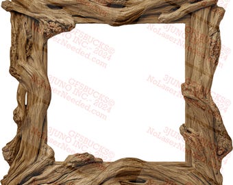 Driftwood Frame Design 3D Illusion PNG, Rustic 3D Illusion Art, Laser Engraving Digital File PNG | 14x14