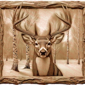 Whitetail Deer emoldurado | Arquivo digital de gravação de ilusão 3D Download instantâneo PNG pronto para laser | 14x11,72