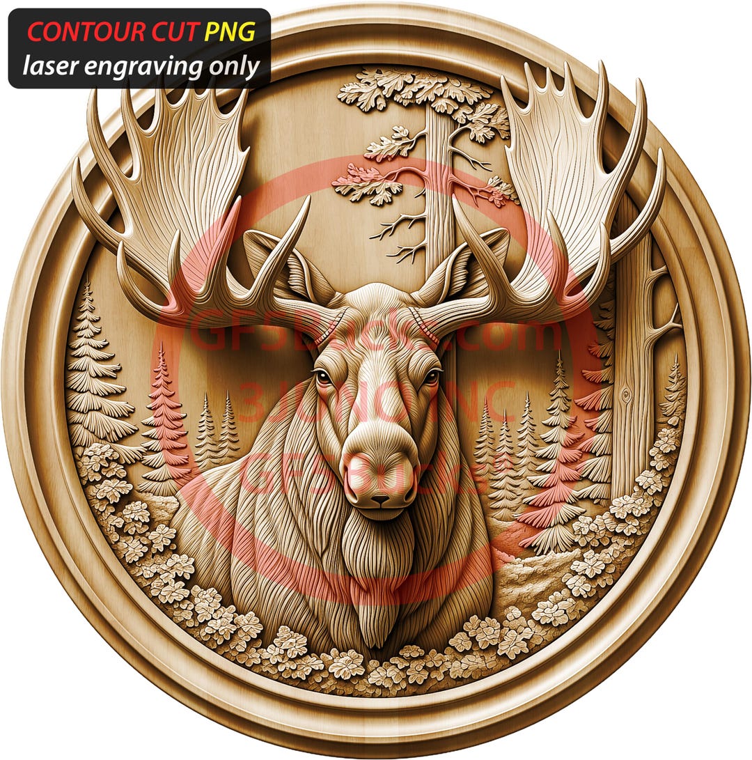 3D Illusion Moose Head Art for Laser Engraving | PNG Digital File