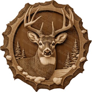 Whitetail Deer 3D Illusion Engraving Arquivo Digital Download Instantâneo Laser Ready PNG | 14x14