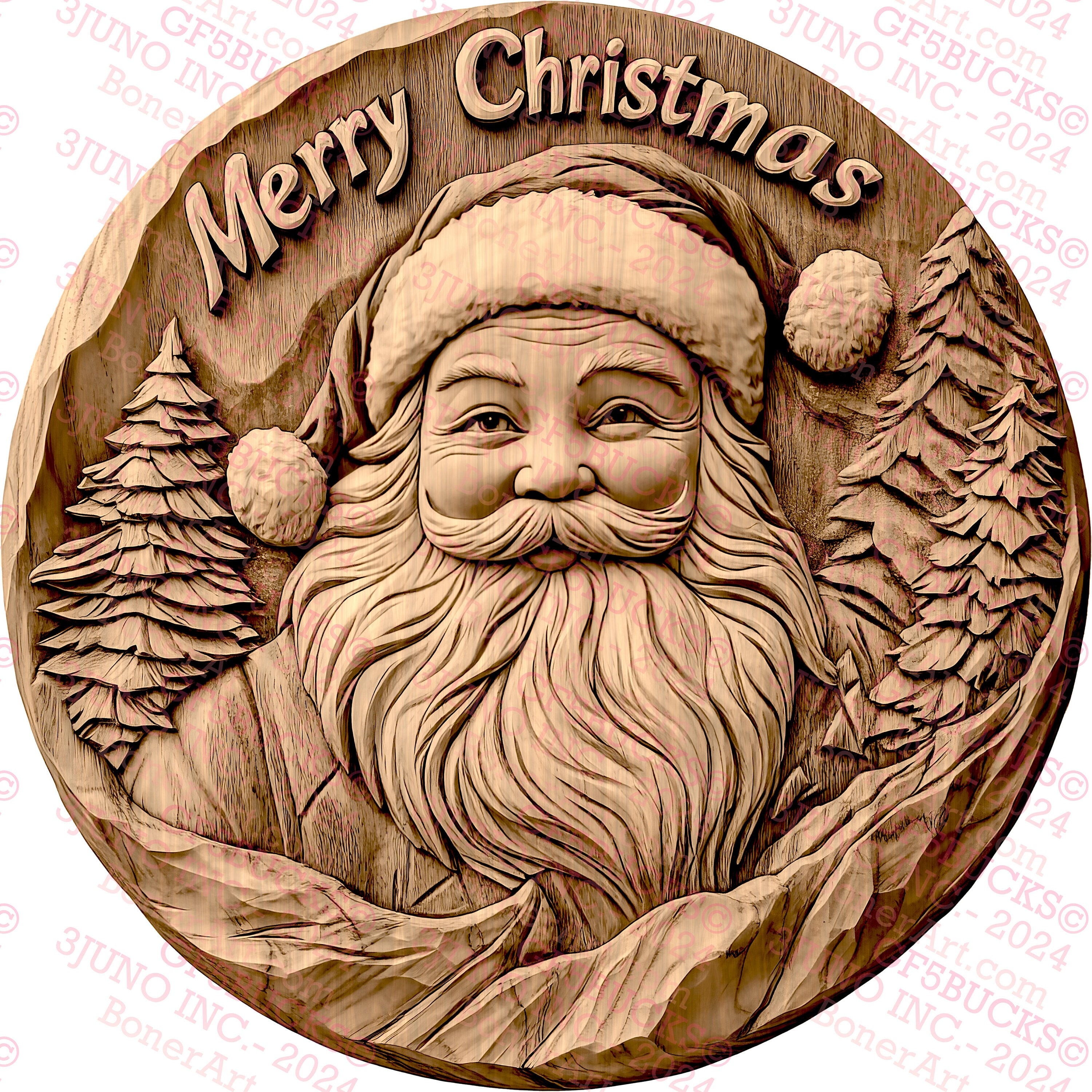 Santa Claus, Merry Christmas | Laser Burn PNG | 3D Illusion
