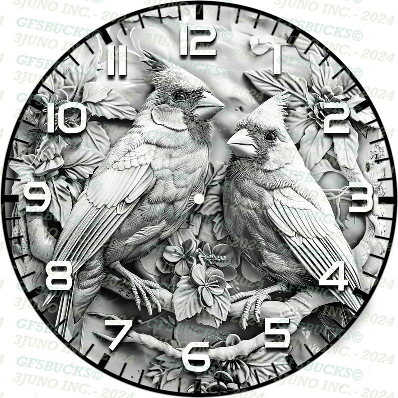 3D Illusion Cardinals Clock Laser PNG Digital File for Engraving ...