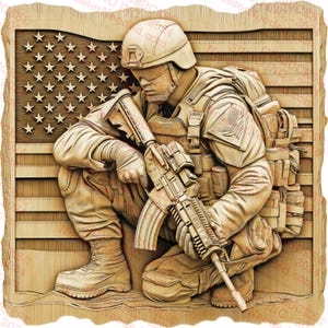 Escultura de pared con diseño de soldado con ilusión 3D, bandera estadounidense, decoración patriótica, apta para láser, 14 x 14