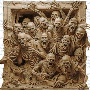 3D Illusion | Laser Burn PNG Digital File | Perfect for Engraving | Laser Ready Design | Instant Download | Box of Zombies | Halloween