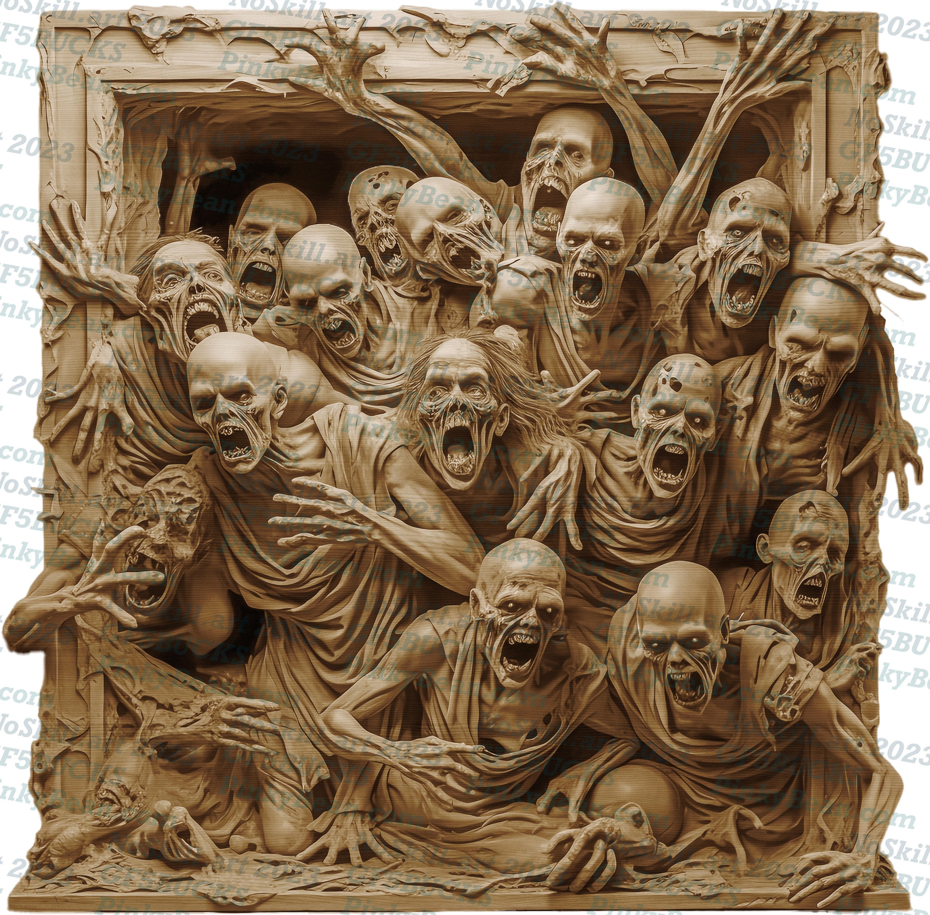 3D Illusion | Laser Burn PNG Digital File | Perfect for Engraving | Laser Ready Design | Instant Download | Box of Zombies | Halloween