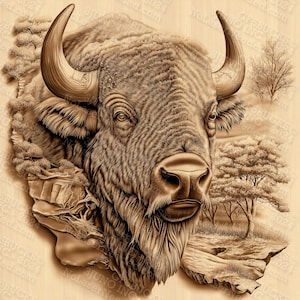 Bison 3D Illusion Laser Engraving Design PNG | PNG | 14x14