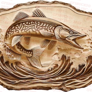 3D Illusion | Laser Burn PNG Digital File | Perfect for Engraving | Laser Ready | Instant Download | Muskie | Lake