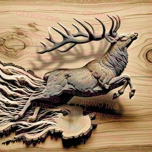 Elk - 3D-illusie digitaal bestand - klaar voor lasergravure (directe download, png)