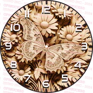 3D-illusie | Digitaal png-bestand laser | Voor gravure | Gereed voor laser | Direct downloaden | Klok | Vlinder