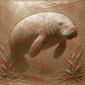 3D Illusion Manatee PNG for Laser Engraving – Gentle Sea Cow Underwater Design – 14x14 Inch – GF5Bucks®