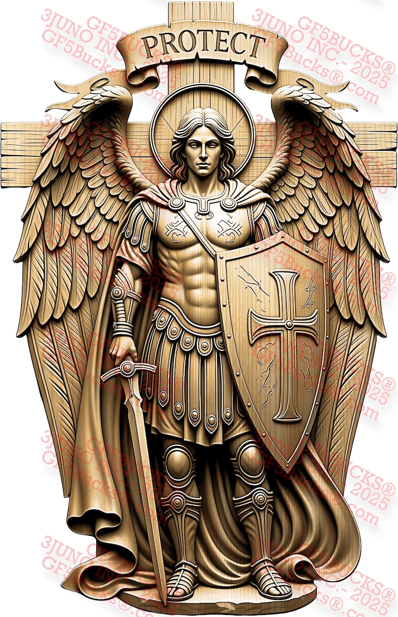3D Illusion Archangel Protect PNG – Warrior Angel Shield Design – Laser ...