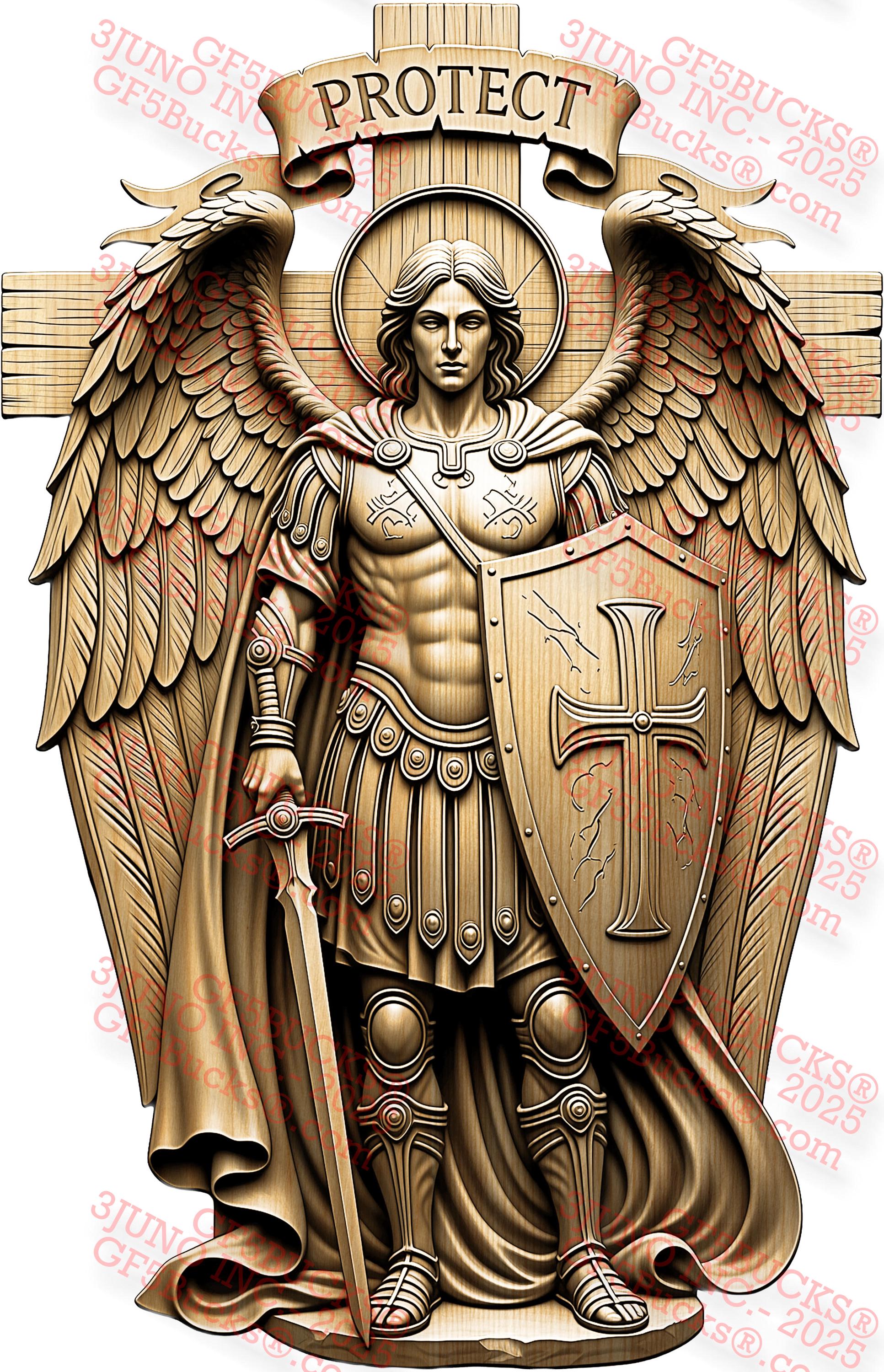 3D Illusion Archangel Protect PNG – Warrior Angel Shield Design