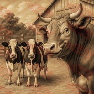 3D Illusion Stier und Kuh PNG - Lustige Barnyard Farm Szene - Lasergravur Design - 14x14 - GF5Bucks®