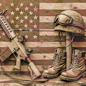 Exhibición de honor militar con ilusión 3D / Homenaje a la bandera de EE. UU. / Arte digital grabado con láser / Archivo de diseño digital PNG / 14 x 10,5