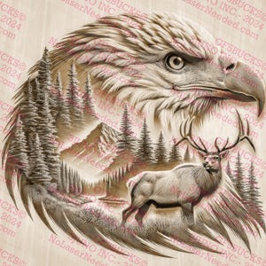 3D Illusion Art - Majestätischer Adler und Elch in der Natur - High-Detail Wildlife Design | 14x14