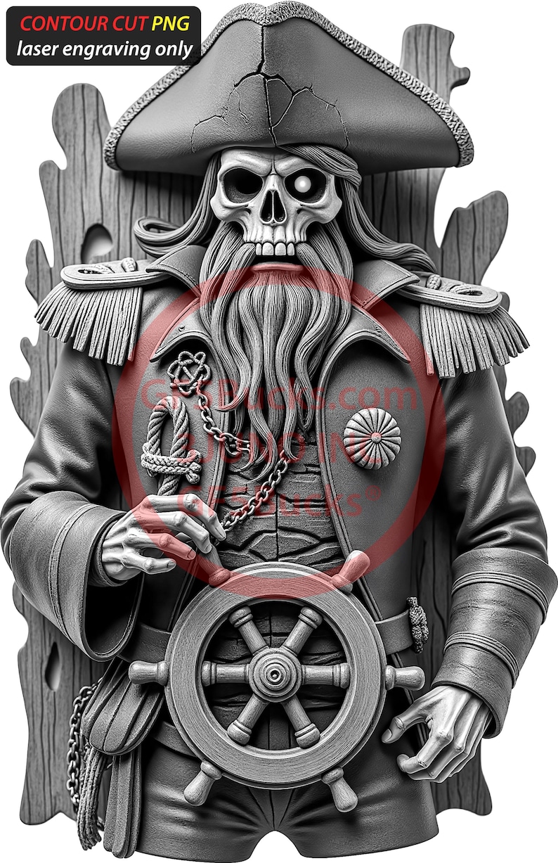 3D Illusion Pirate Skeleton PNG – Haunted Ship Captain Engraving – 9x14 ...