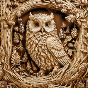 Owl in Woodland - Digital Design File for 3D Illusion, Compatible with Glowforge, Xtool, and Most Lasers