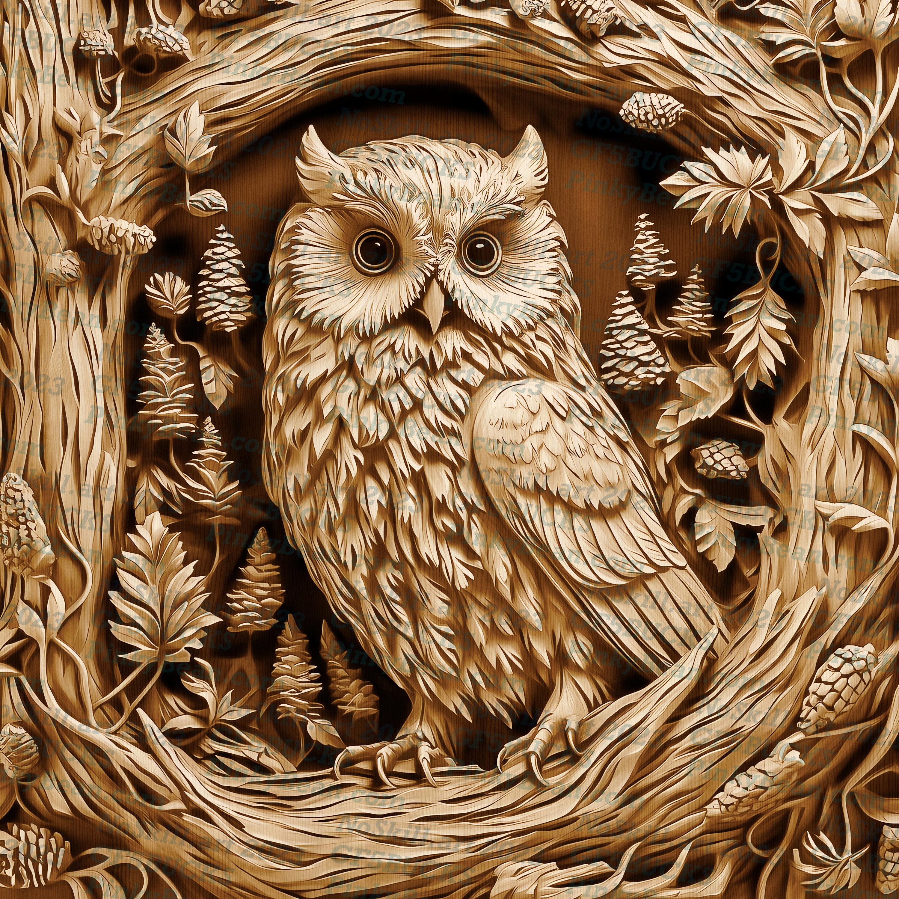 Owl in Woodland - Digital Design File for 3D Illusion, Compatible with , , and Most Lasers