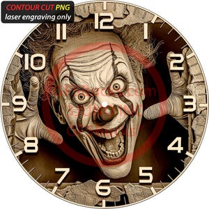 3D Illusion Creepy Clown Art Clock for Laser Engraving | PNG Digital File | 14.00x14.00 Inch | GF5Bucks®