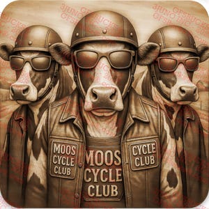 3D-Moos Illusion Cycle Club PNG - Lustige Biker-Kuhgang-Szene - Lasergravurprojekt - 13.5x13.04 - GF5Bucks®