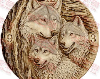 3D Illusion Wolf Clock PNG – Forest Wolves Laser Engraving Design – Wildlife Wall Art – 13.8x13.9 – GF5Bucks®