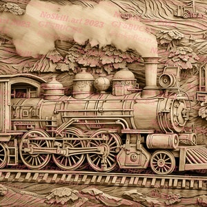 PNG con quemadura láser / Ilusión 3D / Grabar / Listo para láser / Archivo de diseño digital / Tren / Máquina de vapor / Locomotora / Viejo Oeste