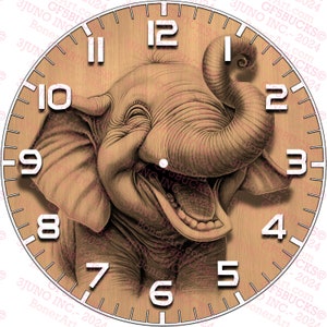 3D Illusion Baby Elefant Uhr Digitale Datei | Laserfertiges Gravurdesign | Sofortdownload | PNG