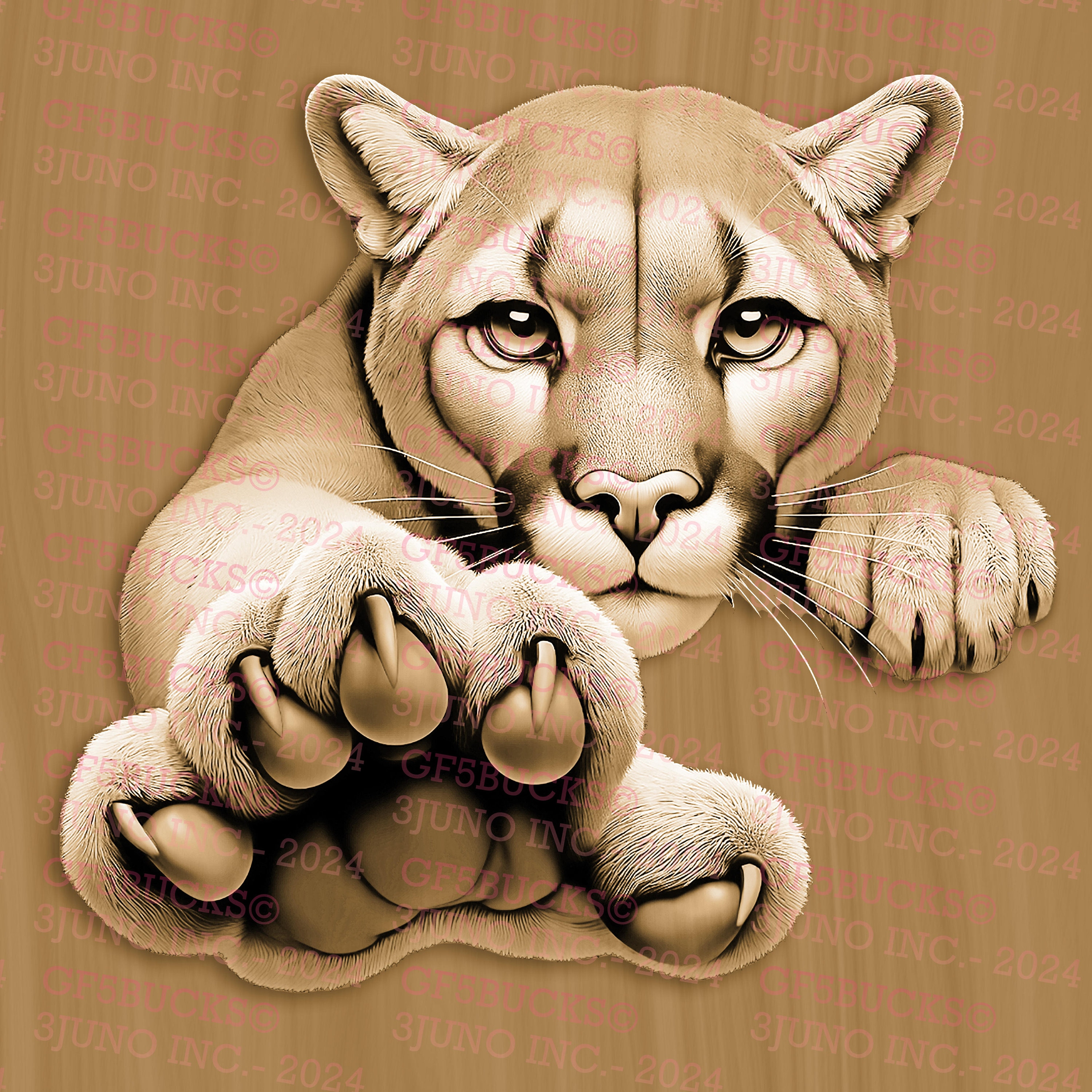 Cougar 3D Illusion Digital File - Laser Engraving Ready (instant