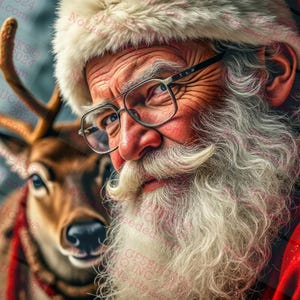 Ilusão 3D Papai Noel (BÔNUS) | Design realista de Papai Noel e Rena | Natal | Arte de retrato de Papai Noel | Arquivo PNG festivo sazonal | 14x10,5