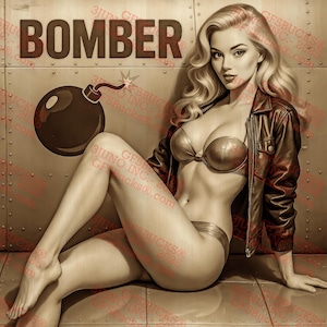 3D Illusion Bomber Girl PNG – Vintage Pin-Up Nose Art Laser Engraving Design – 14x14 – GF5Bucks®