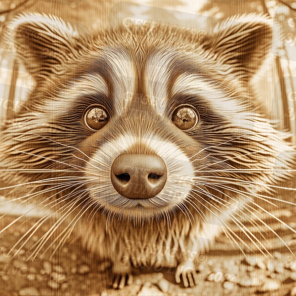 3D Illusion | Laser PNG Digital File | For Engraving | Laser Ready | Instant Download | Raccoon