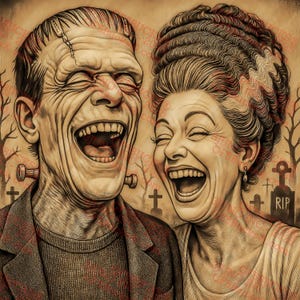 3D Illusion Monster Paar PNG - Halloween Friedhof Humor - Laser Gravur Design - 14x14 - GF5Bucks®