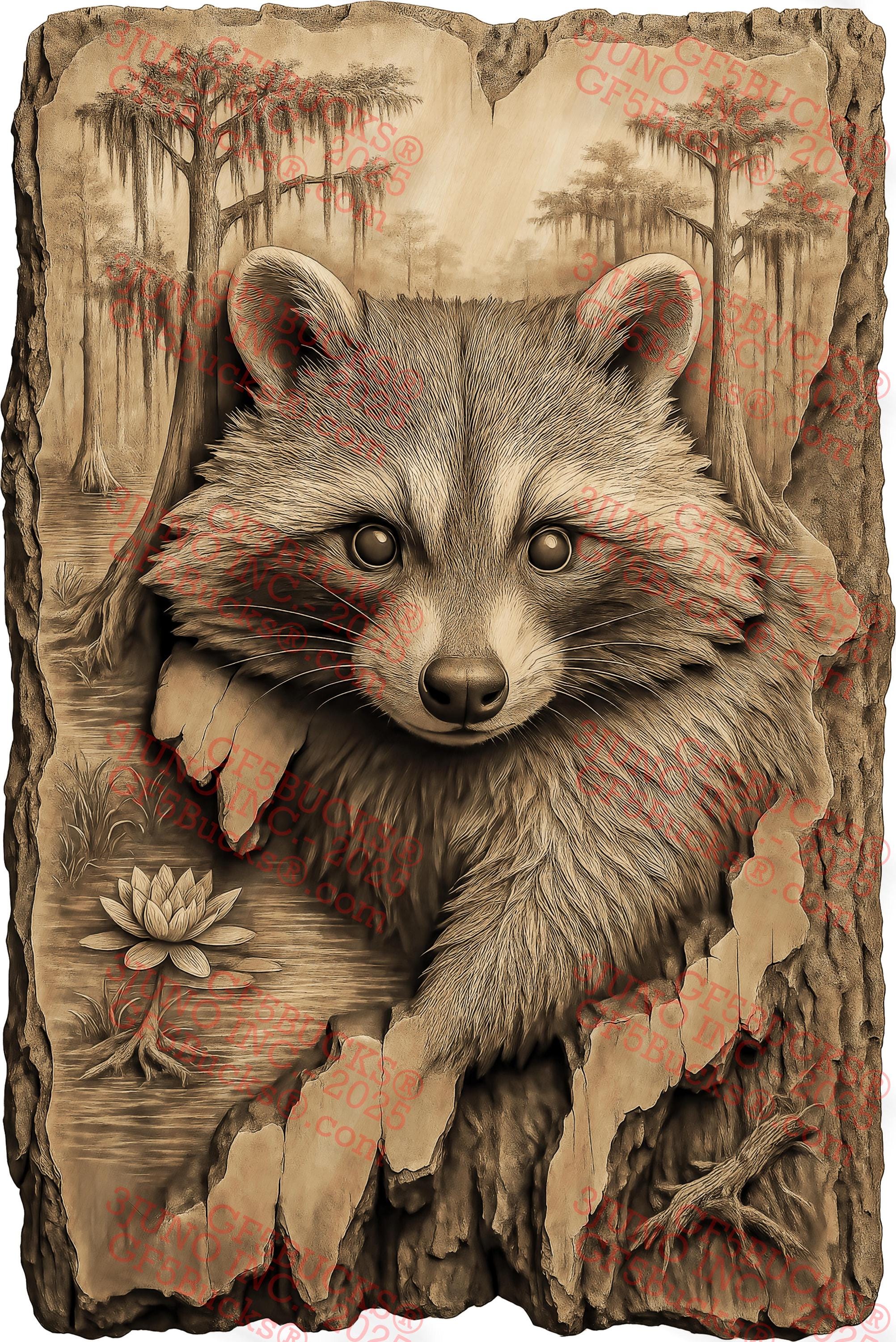 Foreshadow Racoon 3D Illusion Raccoon PNG – Swamp Forest Scene – Laser Engraving Project ...