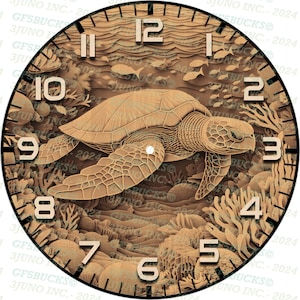3D-illusie | Digitaal png-bestand laser | Voor gravure | Gereed voor laser | Direct downloaden | Klok | Zeeschildpad | Loggerhead