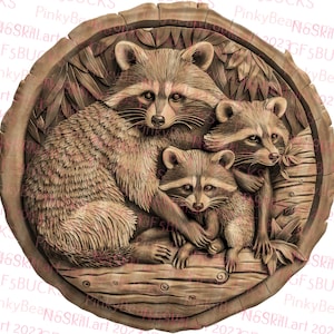 Laser Burn PNG | 3D Illusion | Engrave | Laser Ready | Digital Design File | Racoon Family