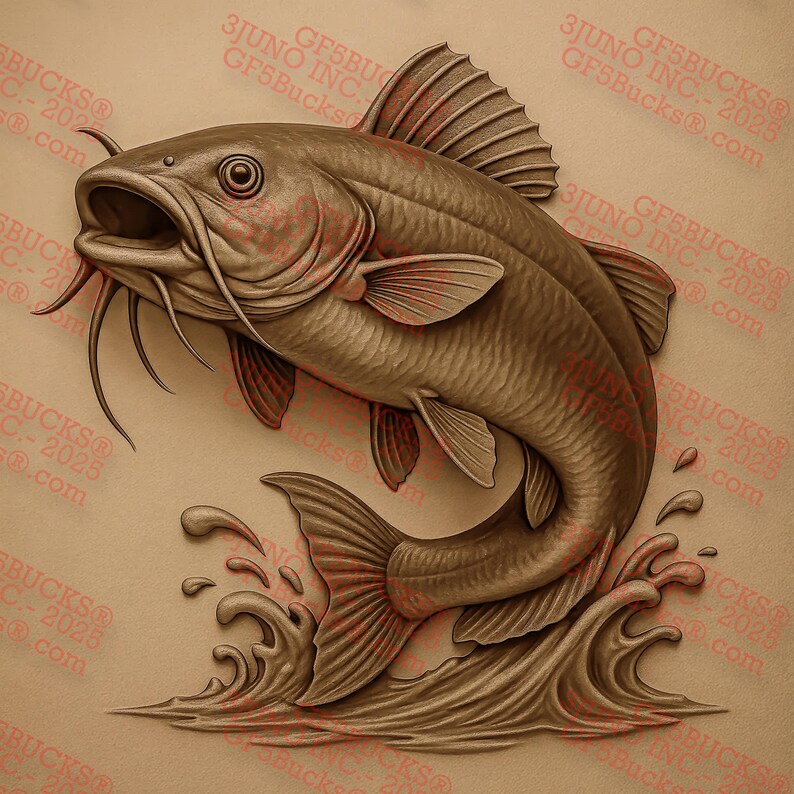3D Illusion Catfish PNG – Jumping Catfish With Water Splash for Laser ...